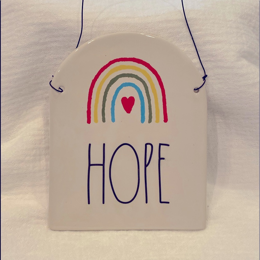Rae Dunn HOPE Rainbow Ceramic Hanging Wall Plaque
